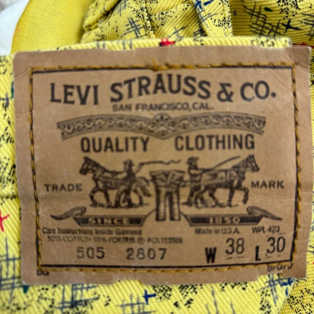 * Rare Vintage 505 Black Label Yellow mod print Jeans 38